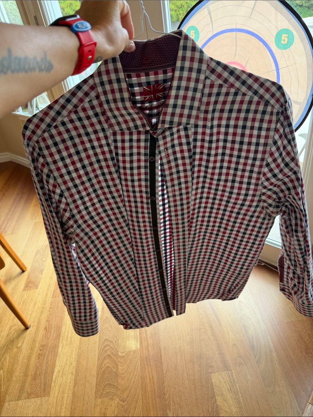 Men's Checked Dress Shirt - Red, Black & White